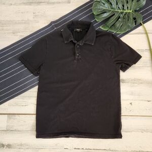 Vince Garment Dyed Cotton Short Sleeve Polo Black Size Medium